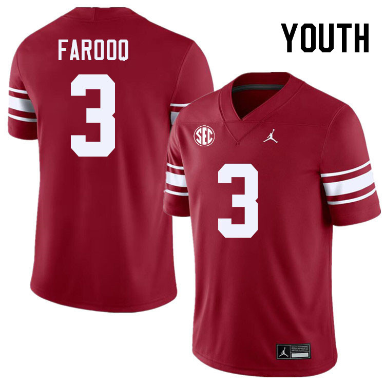 Youth #3 Jalil Farooq Oklahoma Sooners 2024 SEC Conference College Football Jerseys-Throwback